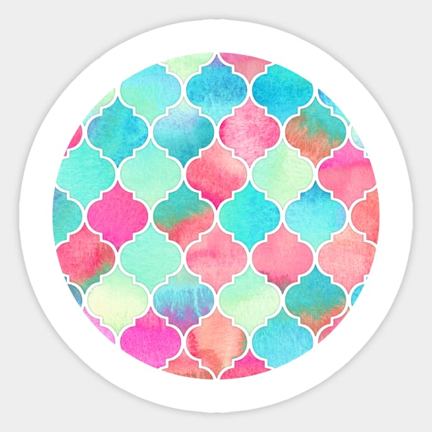 Watercolor Moroccan Patchwork in Magenta, Peach & Aqua Sticker by micklyn